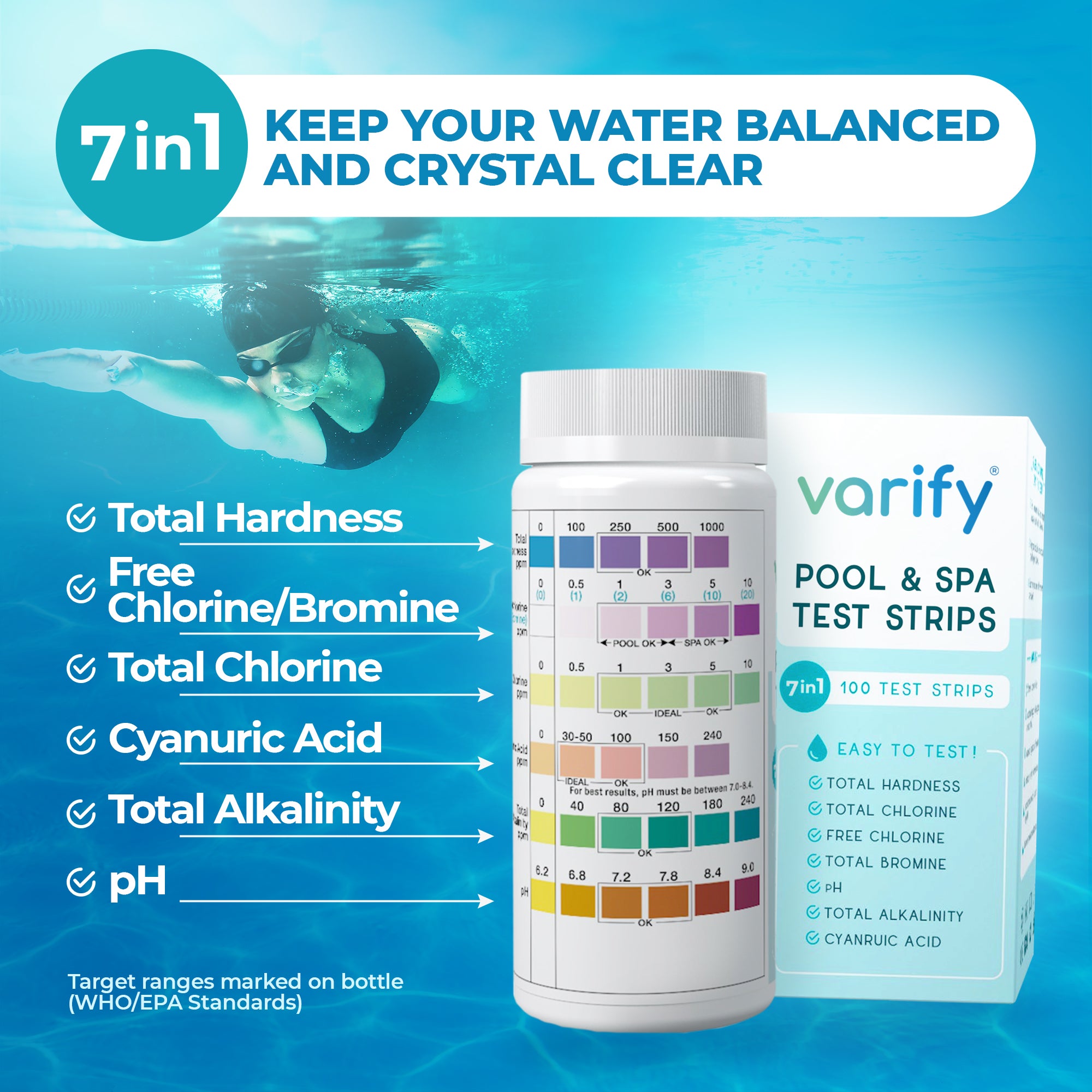 7 in 1 Pool and Spa Test Strips - 100 count
